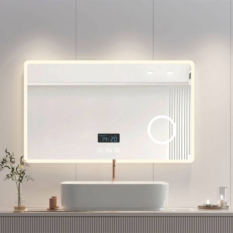 foto del prodotto heilmetz specchio retroilluminato da bagno con ingranditore 3x, anti appannamento e bluetooth specchi luminosi per bagno, luce a 3 colori