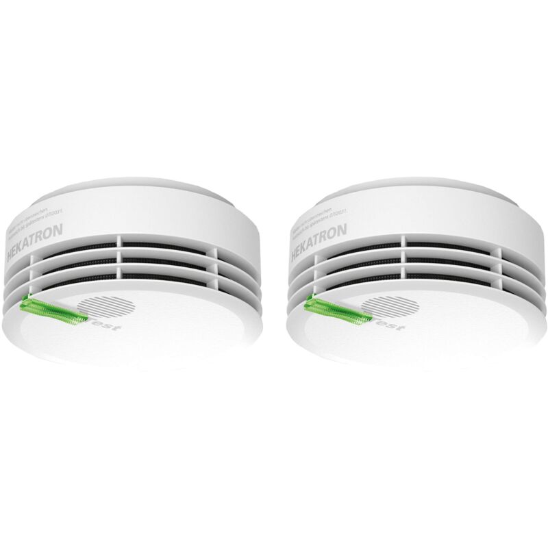 foto del prodotto hekatron genius plus edition rilevatore di fumo con batterie integrate e cuscinetti adesivi inclusi set con 2 rilevatori bianco