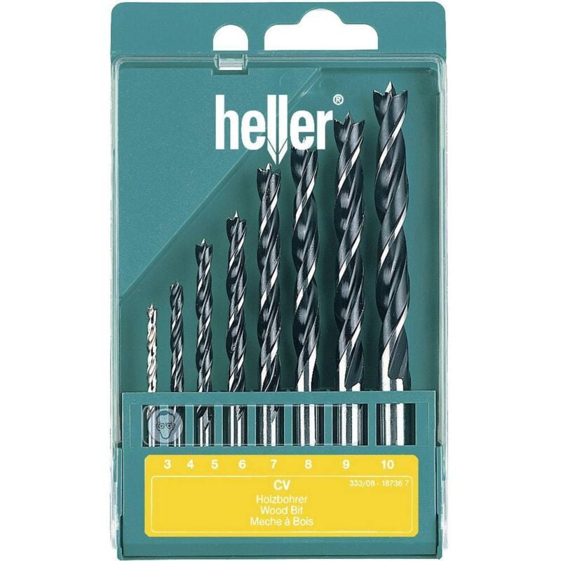foto del prodotto heller tools 205241 kit punte a spirale da legno 8 parti 3 mm, 4 mm, 5 mm, 6 mm, 7 mm, 8 mm, 9 mm, 10 mm alberino cilin