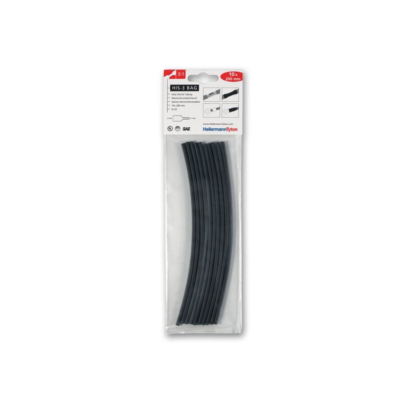 foto del prodotto hellermanntyton confezione da 10 guaine termorestringenti nere his 3 bag 12 4 200mm