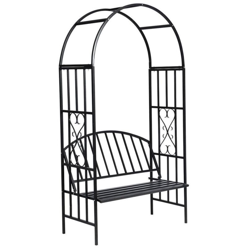 foto del prodotto helloshop26 arco di rosone con panca. facile da montare e installare. include 2 ancoraggi a terra o per il fissaggio, colore nero, materiale 