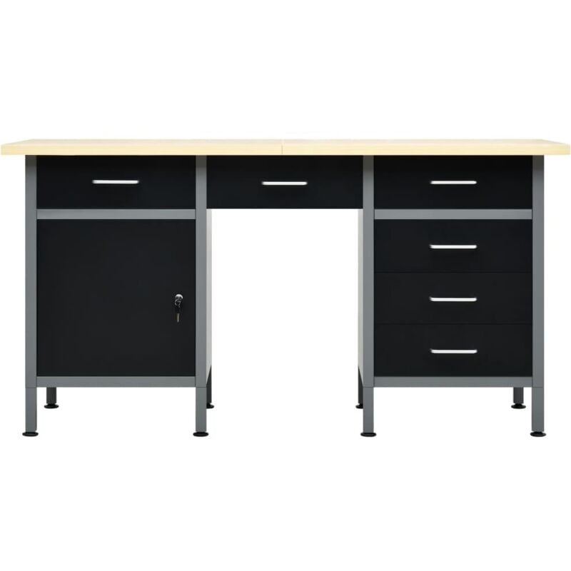 foto del prodotto helloshop26 - banco da lavoro nero 160 cm con cassetti in acciaio tavolo da lavoro attrezzi fai da te grigio nero 020003679