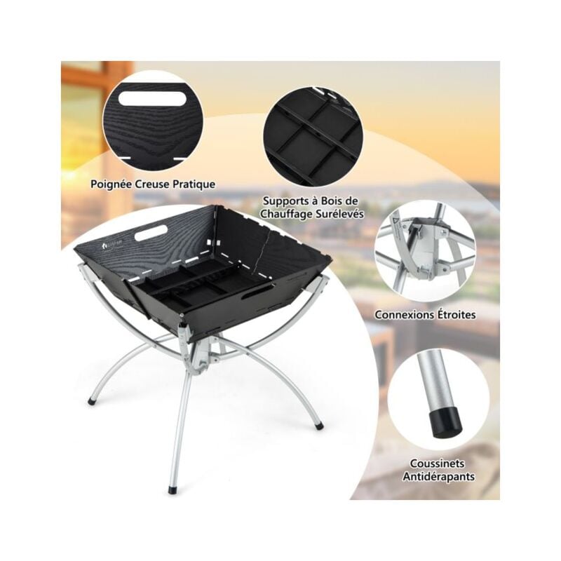 foto del prodotto helloshop26 braciere a carbone pieghevole per esterni braciere portatile 3 in 1 griglie in acciaio inossidabile con borsa per il trasporto e guanti