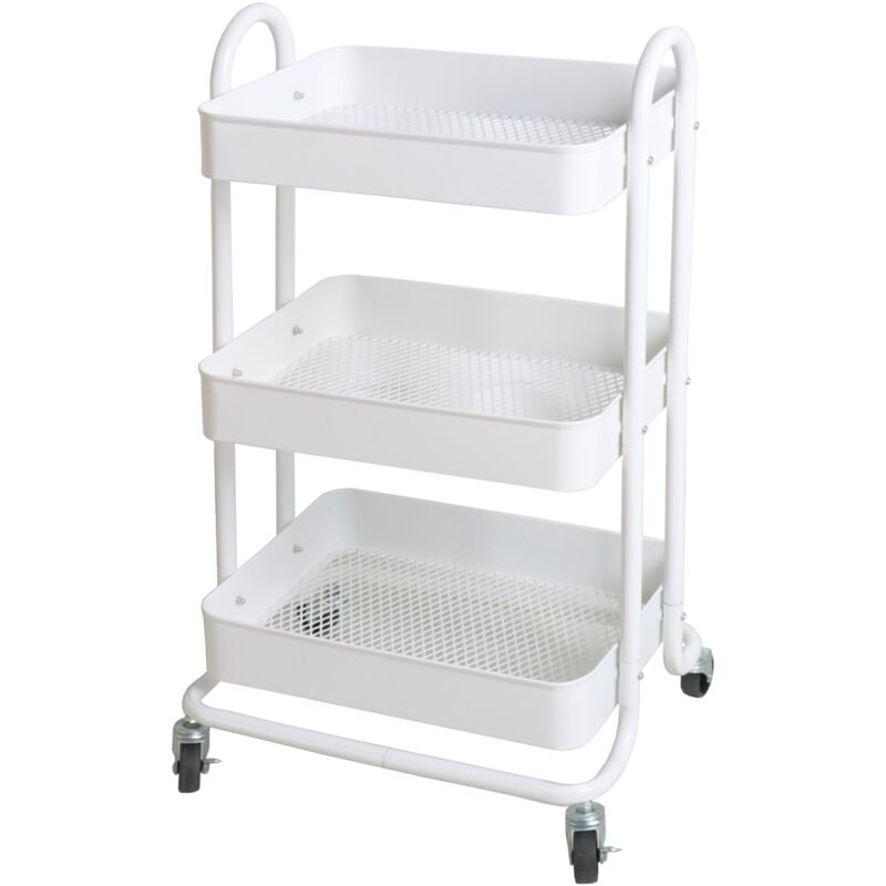 foto del prodotto helloshop26 carrello di servizio con ruote 3 cesti in acciaio 78,5 x 46 x 35 cm bianco