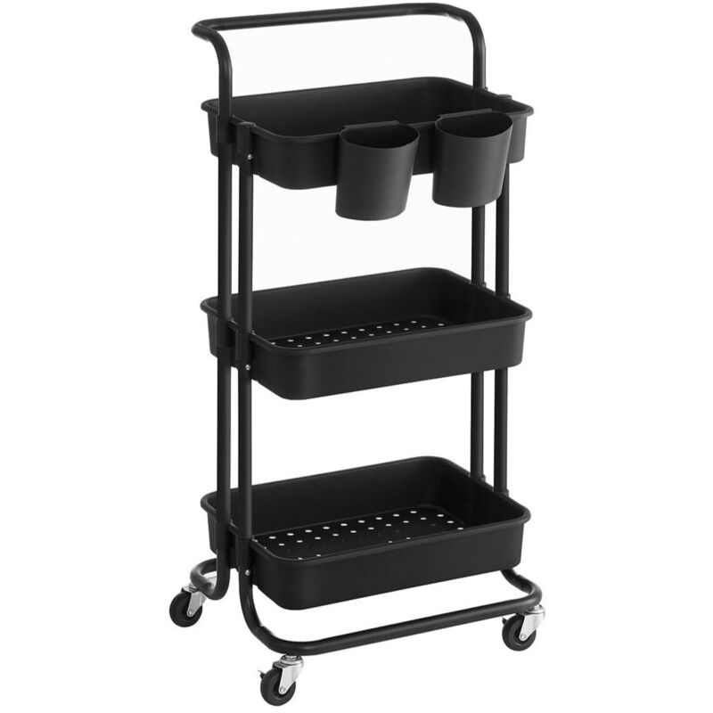 foto del prodotto helloshop26 carrello mobile a 3 livelli su ruote scaffale portaoggetti con maniglia 2 pentole 2 freni cestini in plastica facile montaggio 34 per