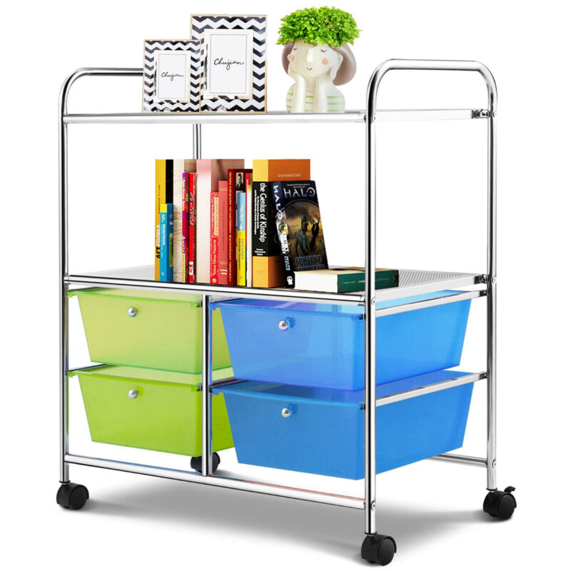 foto del prodotto helloshop26 carrello portaoggetti 63,5 x 37 x 75 cm con 2 ripiani 4 cassetti 4 ruote e 2 freni verde