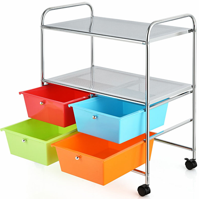 foto del prodotto helloshop26 carrello portaoggetti 63 x 37 x 73,5 cm con 2 ripiani 4 cassetti 4 ruote e 2 freni multicolore