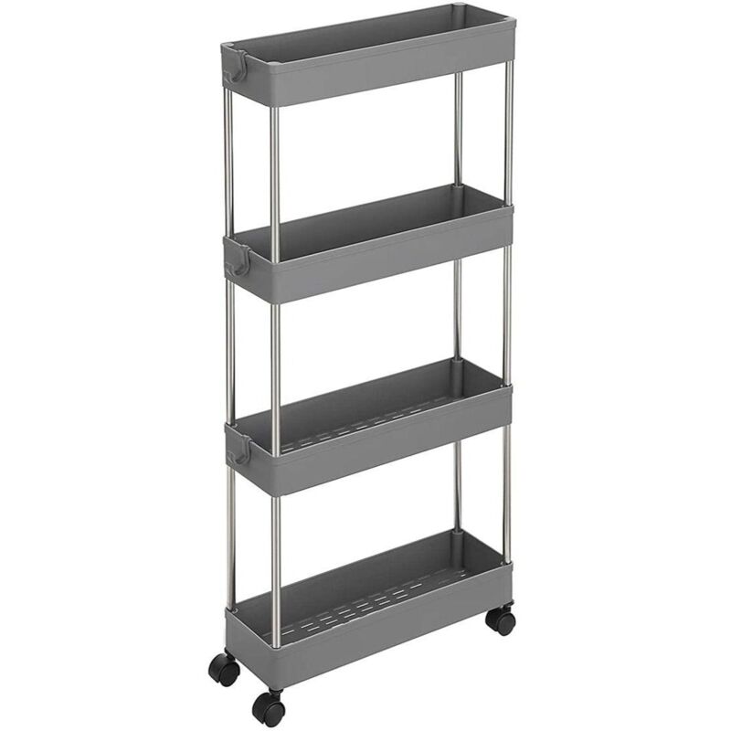 foto del prodotto helloshop26 carrello portaoggetti mobile su 4 livelli scaffale su ruote per bagno cucina piccolo spazio 40 x 13 x 86 cm grigio