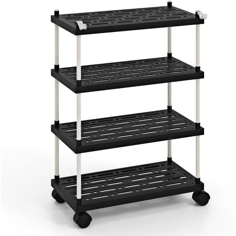 foto del prodotto helloshop26 carrello portaoggetti stretto carrello a 4 livelli su ruote 2 ganci ripiani cavi cucina ufficio bagno nero