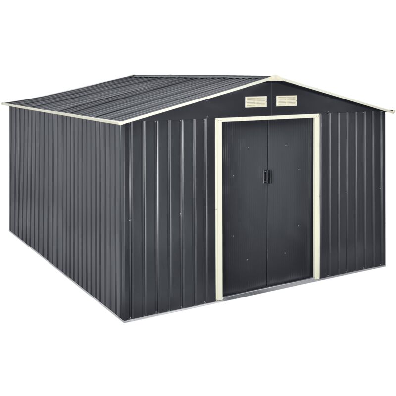 foto del prodotto helloshop26 casetta da giardino 277 x 319 x 192 cm tetto a due falde in lamiera di acciaio zincato grigio scuro 030007174