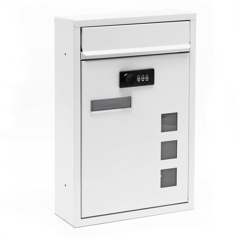 foto del prodotto helloshop26 cassetta postale con serratura a combinazione dal design moderno, in acciaio zincato bianco