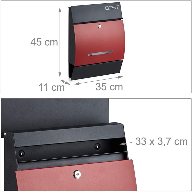 foto del prodotto helloshop26 cassetta postale da parete con scomparto per giornali nero rosso 1300004693