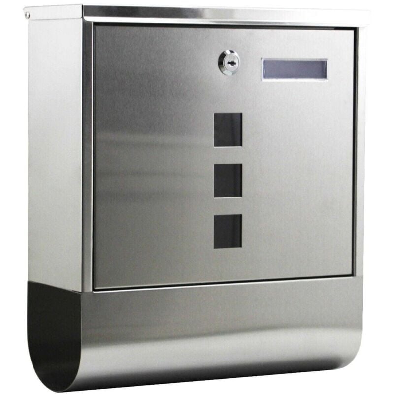 foto del prodotto helloshop26 cassetta postale di design con portagiornali per montaggio a parete 30,5 x 9,6 x 33,5 cm in acciaio inox