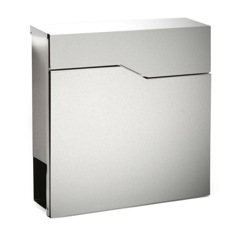 foto del prodotto helloshop26 cassetta postale di design in acciaio inox con scomparto per giornali e montante in acciaio inox color argento