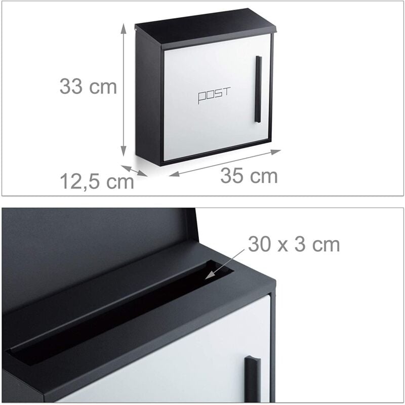 foto del prodotto helloshop26 cassetta postale moderna da parete in acciaio bicolore design 35 cm bianco nero