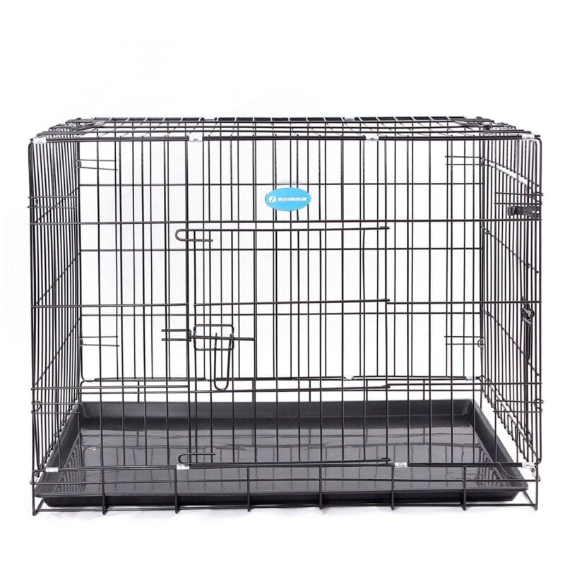 foto del prodotto helloshop26 gabbia per cani pieghevole e trasportabile nera misura l 91 x 58 x 64 cm3712014