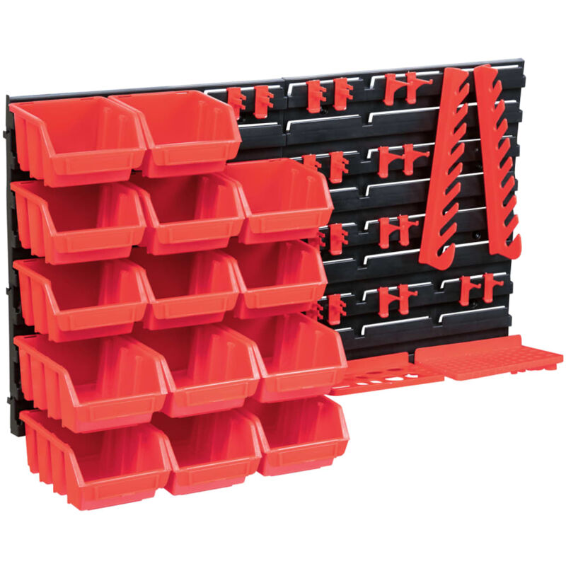 foto del prodotto helloshop26 kit contenitori portaoggetti e pannelli da parete 39 pezzi cassetta impilabile sistema di stoccaggio attrezzi garage officina fai da te