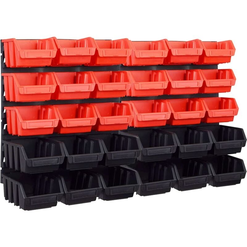 foto del prodotto helloshop26 kit contenitori portaoggetti e pannelli murali 32 pezzi rosso e nero