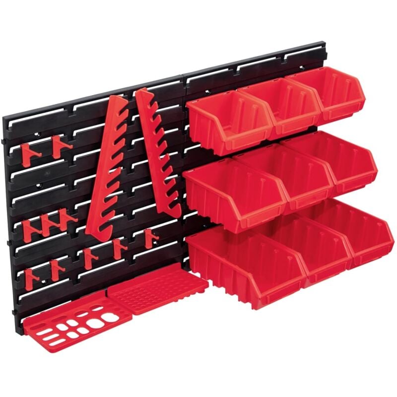 foto del prodotto helloshop26 kit di contenitori portaoggetti e pannelli a parete da 34 pezzi, scatola impilabile, sistema di stoccaggio degli attrezzi, garage,