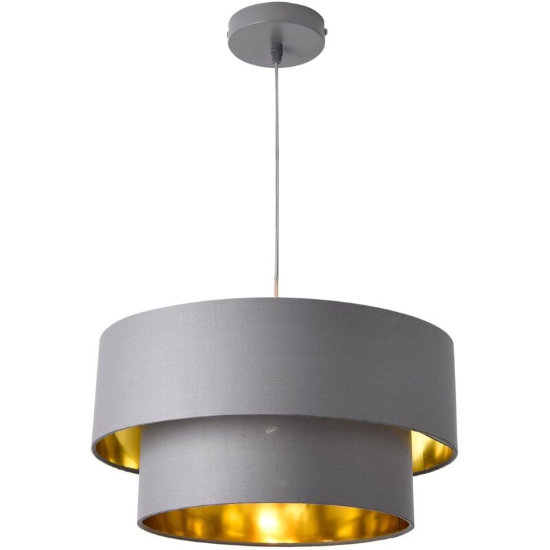foto del prodotto helloshop26 lampada a sospensione di design 60 watt in metallo e tessuto diametro 40 cm grigio dorato