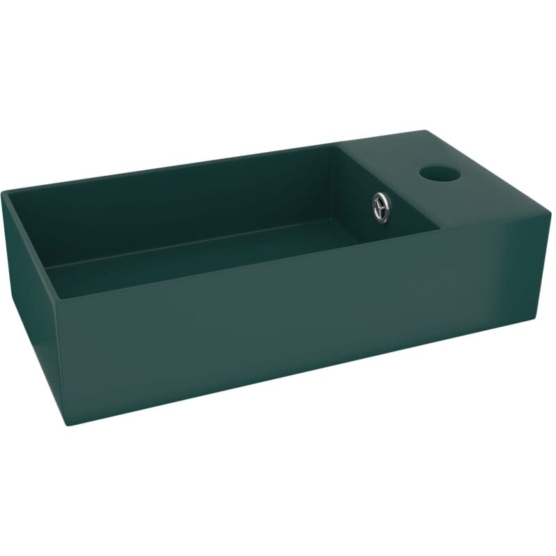 foto del prodotto helloshop26 lavabo bagno con troppopieno da appoggio wc lavabo bagno cucina interno casa 48 x 25 cm ceramica verde scuro