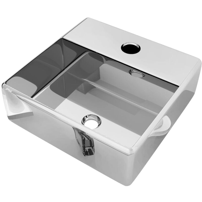 foto del prodotto helloshop26 lavabo con foro per rubinetto lavabo da appoggio bagno interno doccia box wc casa 38 x 30 cm ceramica argento