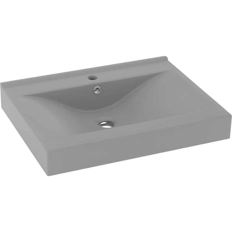 foto del prodotto helloshop26 lavabo con foro per rubinetto lavabo da appoggio wc lavabo bagno cucina interno casa 60 x 46 cm ceramica grigio chiaro opaco
