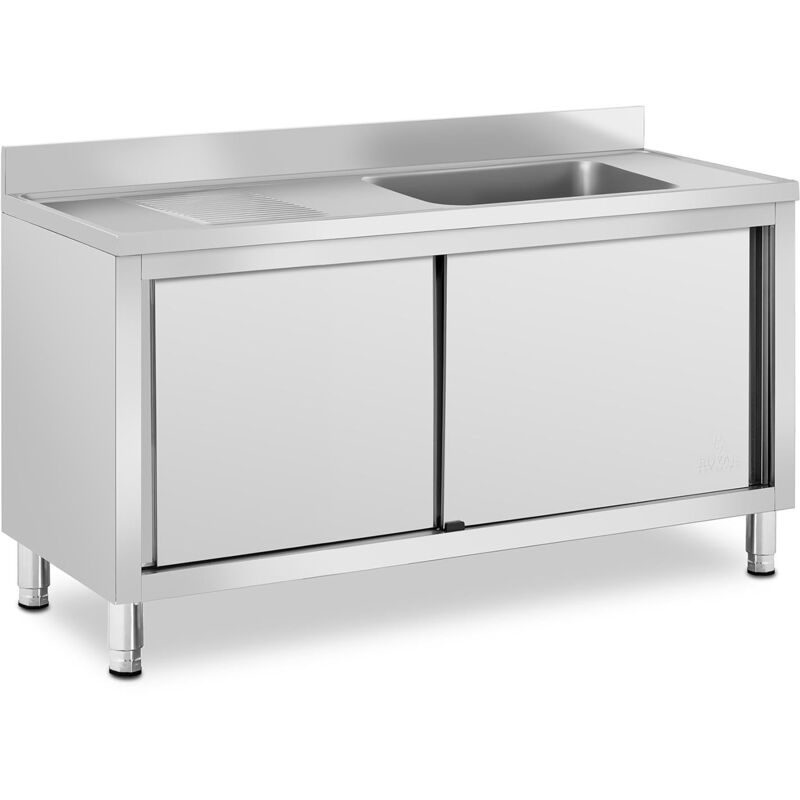 foto del prodotto helloshop26 lavello professionale in acciaio inox su mobile basso con lavello in acciaio inox 1 vasca 500 x 400 x 240 mm, altezza alzatina 100
