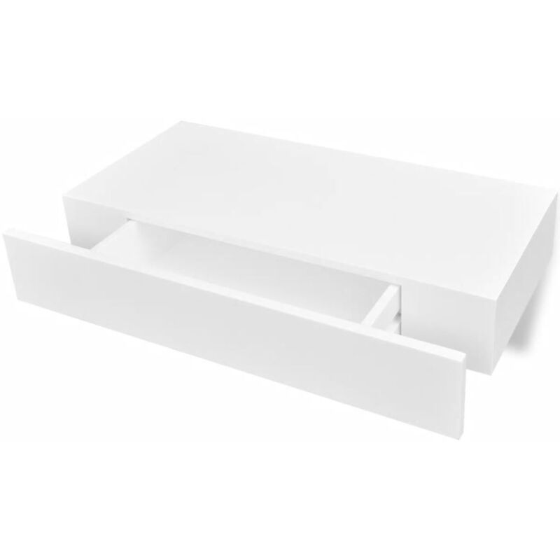 foto del prodotto helloshop26 mensola da parete di design con 1 cassetto in mdf bianco per riporre i libri