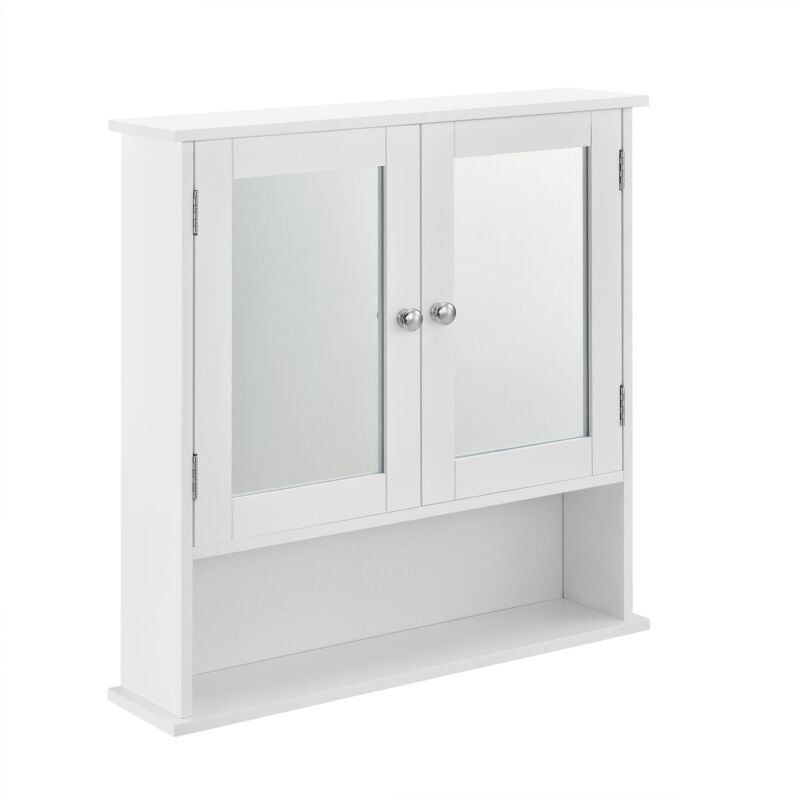 foto del prodotto helloshop26 mobile da bagno vintage con specchio mobile da bagno con anta 3 piani portaoggetti in mdf laccato bianco da 58 cm