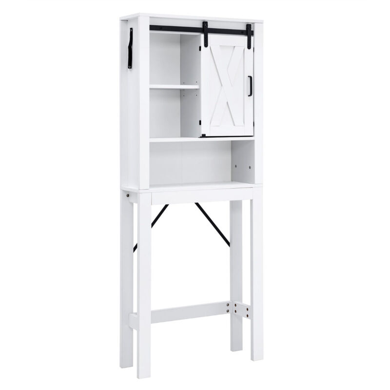 foto del prodotto helloshop26 mobile wc sopra wc in legno 3 ripiani con anta scorrevole per bagno 68x22x171cm