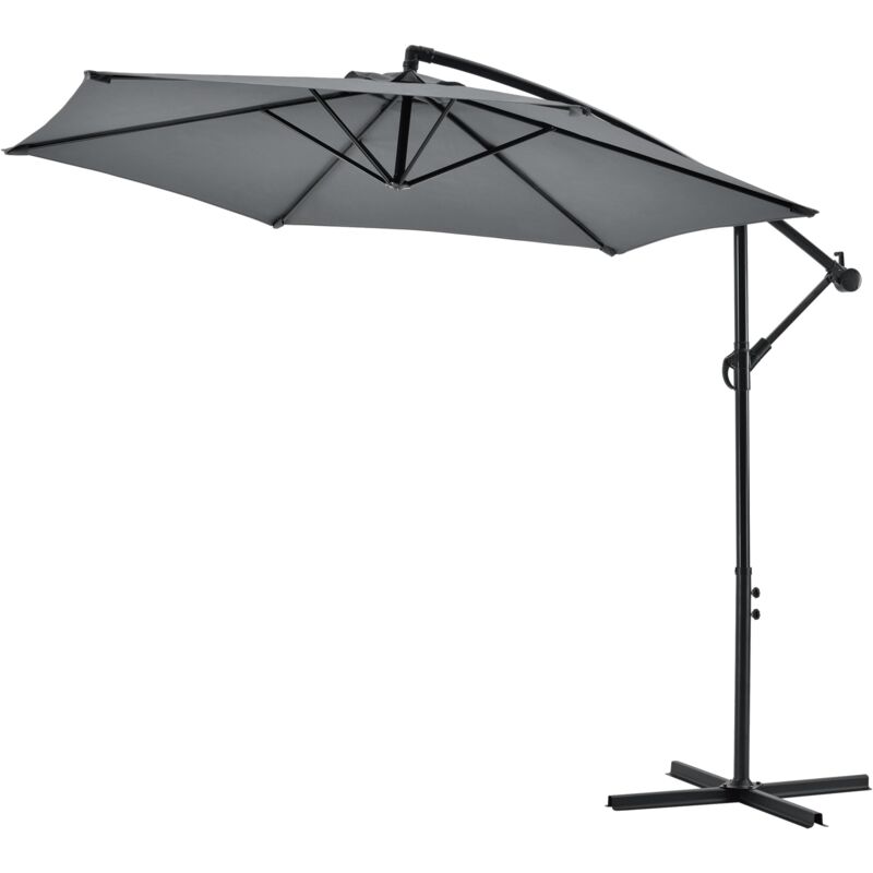 foto del prodotto helloshop26 ombrellone esagonale decentrato con manovella basculante resistente ai raggi uv diametro 270 cm grigio 030005912
