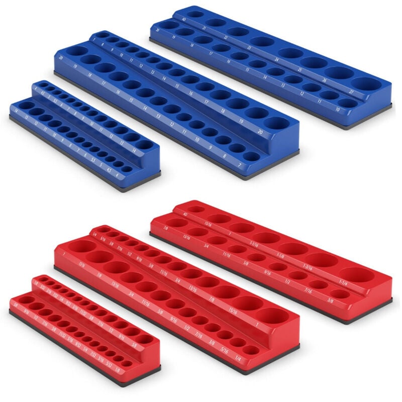 foto del prodotto helloshop26 organizzatore di prese magnetiche unit da 1 2 3 8 e 1 4 kit porta prese da 6 pezzi rosso sae blu metrico