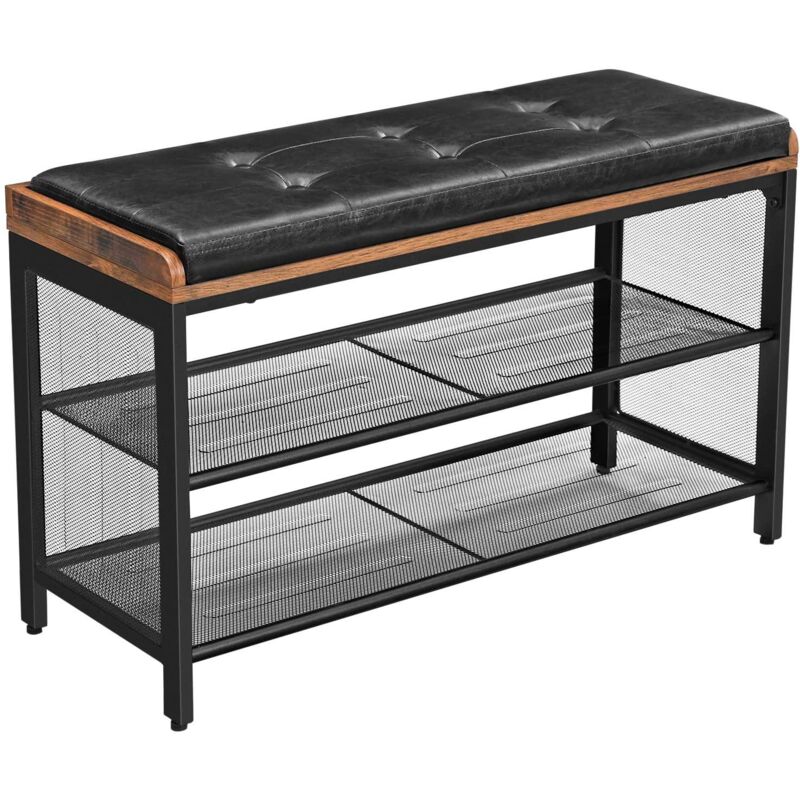 foto del prodotto helloshop26 panca per scarpe panca imbottita con ripiani in rete scarpiera corridoio ingresso salvaspazio sintetico industriale metallo 80 cm nero