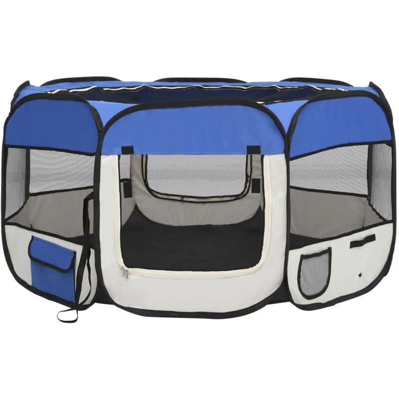foto del prodotto helloshop26 parco per cani pieghevole con borsa per il trasporto 125 x 125 x 61 cm blu 020001725