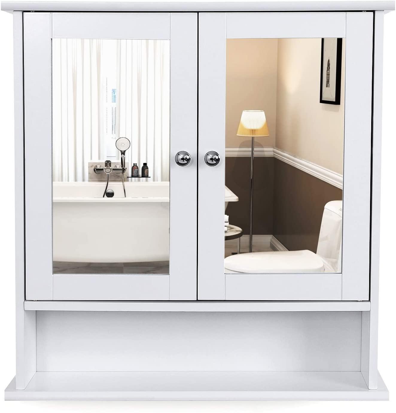 foto del prodotto helloshop26 pensile da bagno per farmacia 2 specchi in mdf bianco 120000183
