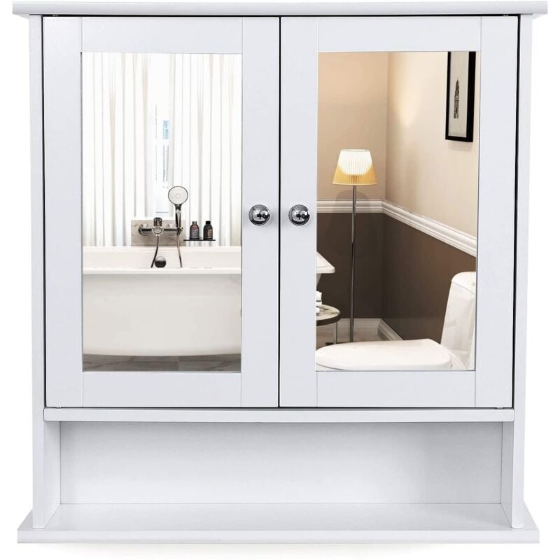 foto del prodotto helloshop26 pensile da bagno per farmacia 2 specchi in mdf bianco