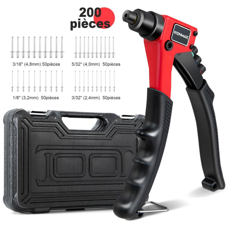 foto del prodotto helloshop26 rivettatrice manuale con 200 rivetti e 4 punte per rivetti liberamente intercambiabili con custodia per il trasporto