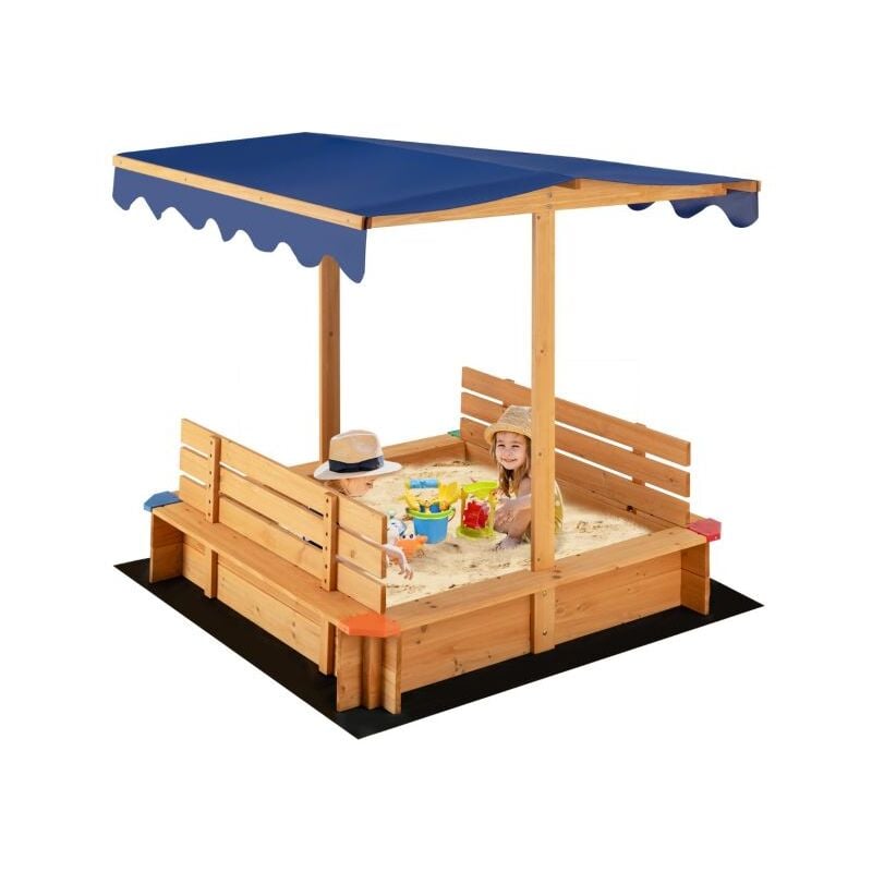 foto del prodotto helloshop26 sabbiera in legno di abete con tetto e 2 panche rimovibili sabbiera con design senza fondo e carico del rivestimento 60 kg per 3 anni 