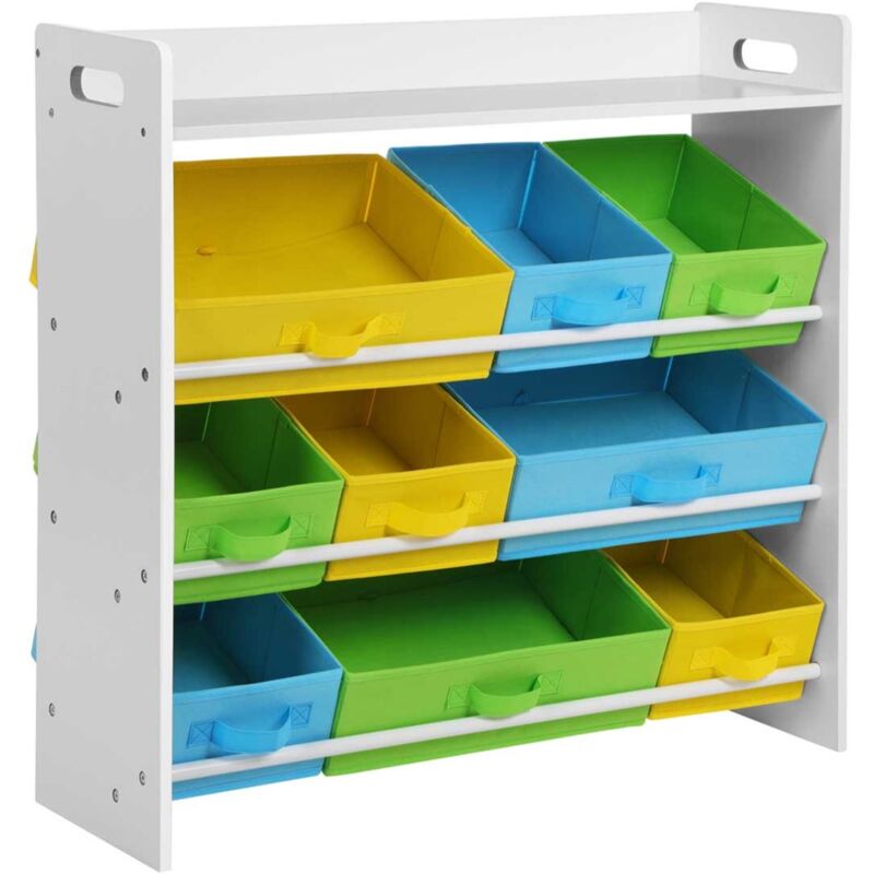 foto del prodotto helloshop26 scaffale per giocattoli per bambini 9 cestini rimovibili multicolori in tessuto non tessuto organizer per sala giochi struttura in mdf