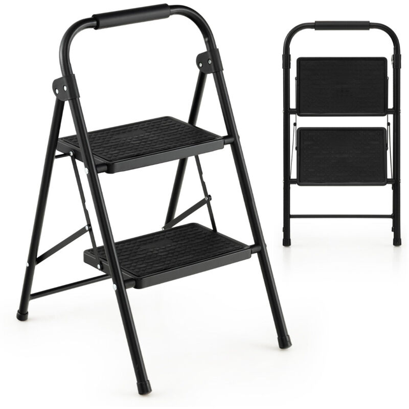 foto del prodotto helloshop26 scaletta pieghevole a 2 gradini da 71 cm con maniglia imbottita e scala porta attrezzi portatile in metallo con gradino antiscivolo,