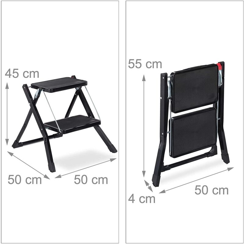 foto del prodotto helloshop26 scaletta pieghevole scaletta salvaspazio antiscivolo a 2 gradini in ferro nero