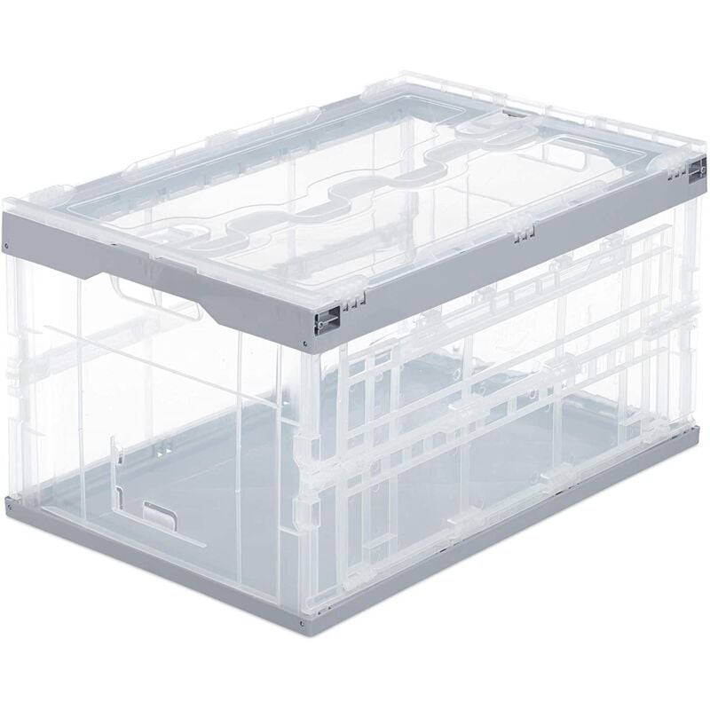 foto del prodotto helloshop26 scatola di trasporto con coperchio pieghevole in plastica, scatola di trasporto, 60 litri, grigia