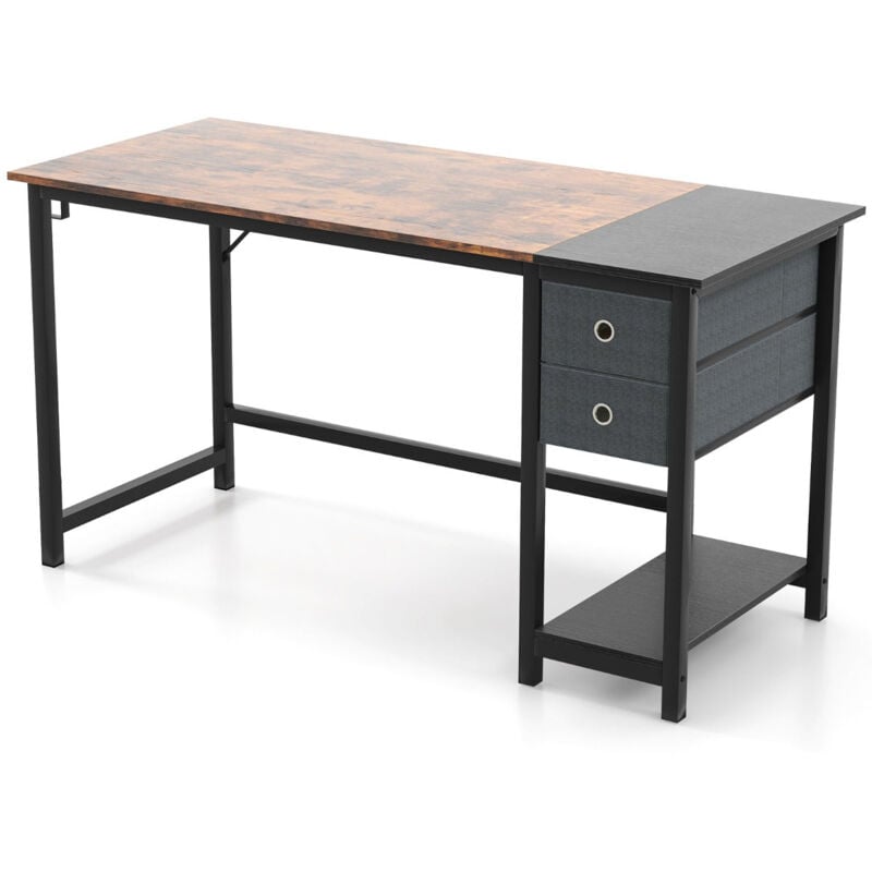 foto del prodotto helloshop26 scrivania moderna da 140 cm, postazione di lavoro per computer con 2 cassetti, ripiano con gancio per appendere, 140 x 60 x 75 cm,