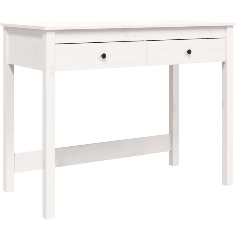foto del prodotto helloshop26 scrivania tavolo postazione computer mobile studio con cassetti 100 x 50 x 78 cm in legno massello di pino bianco