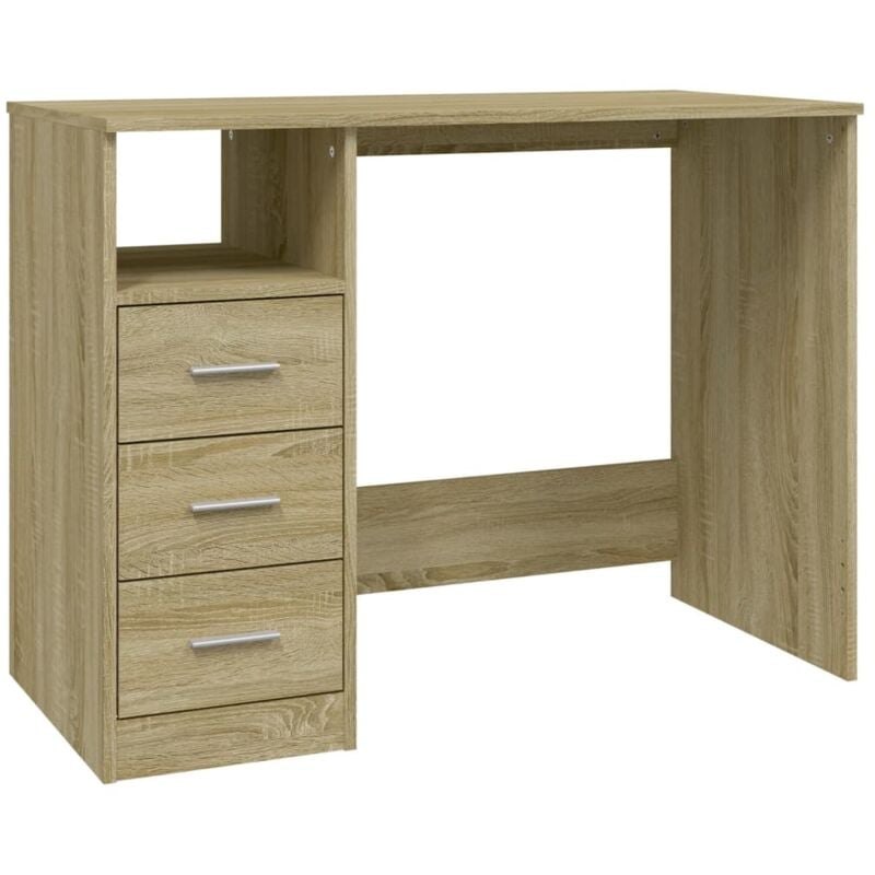 foto del prodotto helloshop26 scrivania tavolo postazione di lavoro mobile per computer studio con cassetti rovere sonoma 102 x 50 x 76 cm derivati del legno marrone