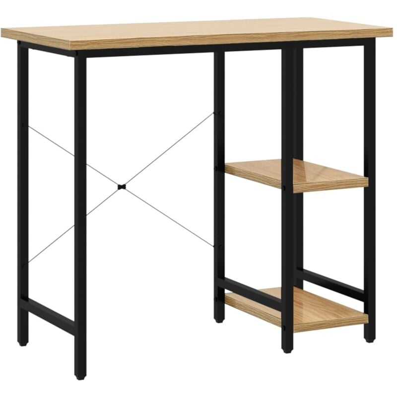 foto del prodotto helloshop26 scrivania tavolo postazione di lavoro mobile per computer studio e rovere chiaro 80 x 40 x 72 cm mdf e metallo marrone