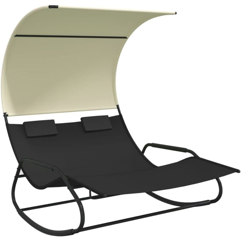 foto del prodotto helloshop26 sdraio sedia a sdraio lettino prendisole lettino da giardino terrazza doppio dondolo mobili da esterno con tendalino nero e crema