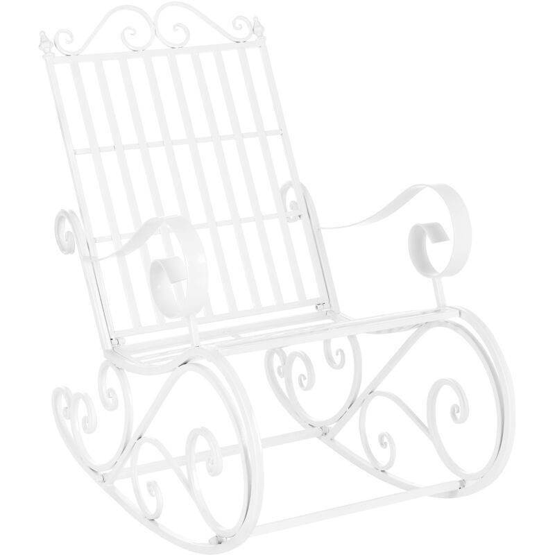 foto del prodotto helloshop26 sedia a dondolo da giardino vintage in metallo 92 x 59 x 90 cm bianco 030007130