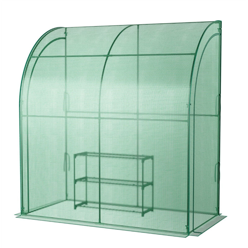 foto del prodotto helloshop26 serra da giardino addossata in pe 198,5 x 98 x 215 cm con ripiano per piante 3 livelli 2 porte con cerniera telaio in acciaio
